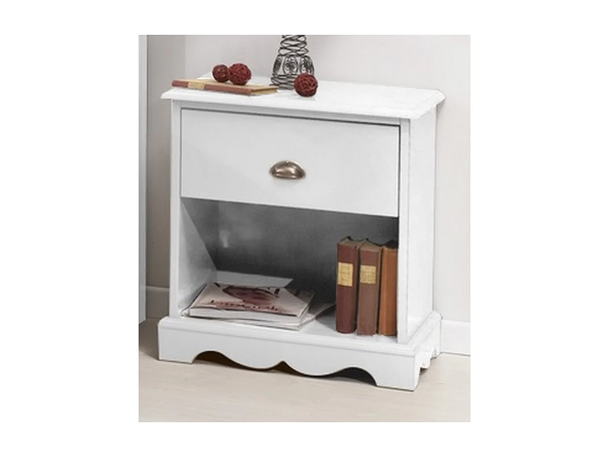 Chevet Blanc 1 Tiroir 1 Niche de Style Charme Anglais L 51 H 56.5 P 42.5 cm