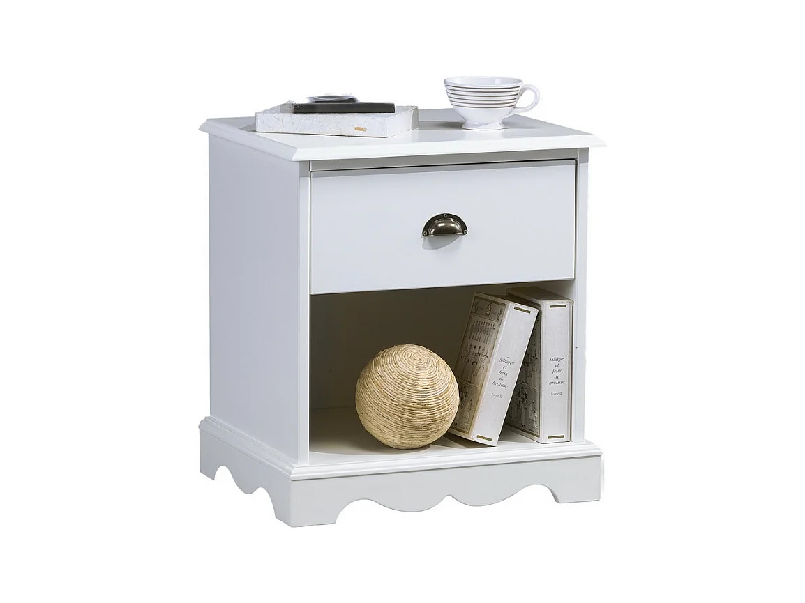 Chevet Blanc 1 Tiroir 1 Niche de Style Charme Anglais L 51 H 56.5 P 42.5 cm