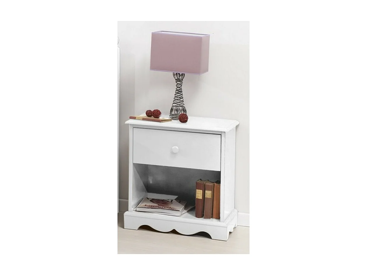 Chevet Blanc 1 Tiroir 1 Niche de Style Charme Anglais L 51 H 56.5 P 42.5 cm