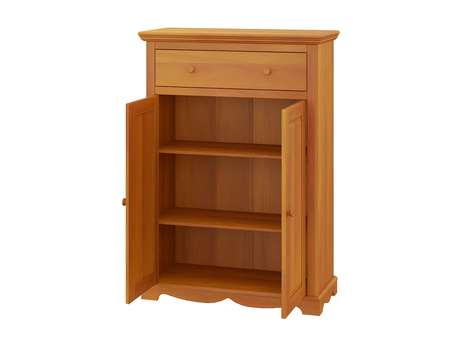 Buffet Le Parisien Pin Miel 2 Portes 1 Tiroir 2 Etagères 3 Niches L 94 H 134 P 42