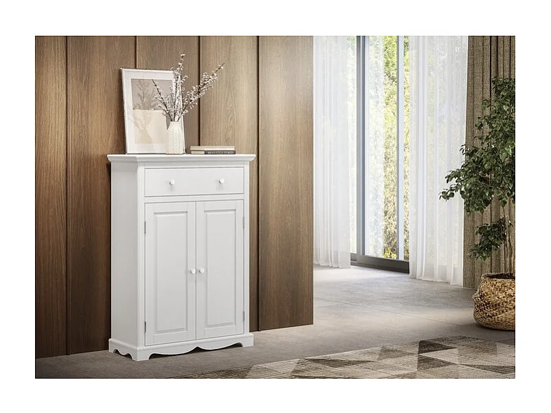 Buffet Le Parisien Charme Blanc 2 Portes 1 Tiroir 2 Tablettes 94 x 134 x 42 cm