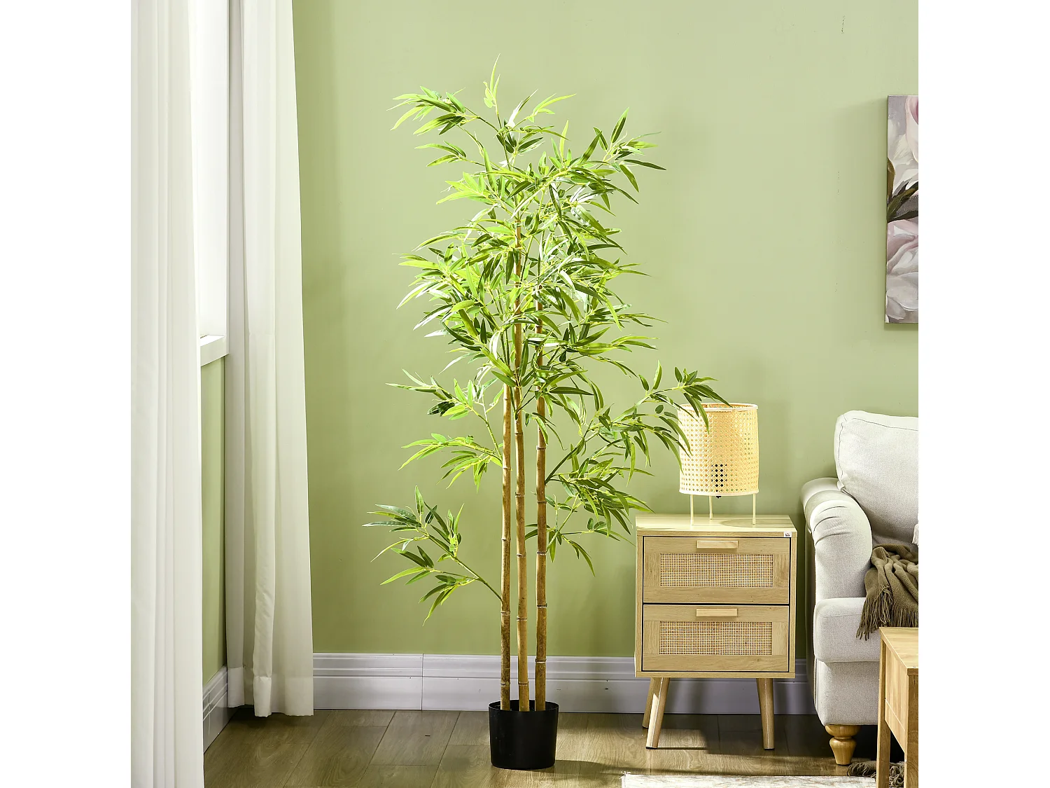 Bambou artificiel 1,80H m - plante artificielle - 830 feuilles réalistes, vrais troncs - pot inclus