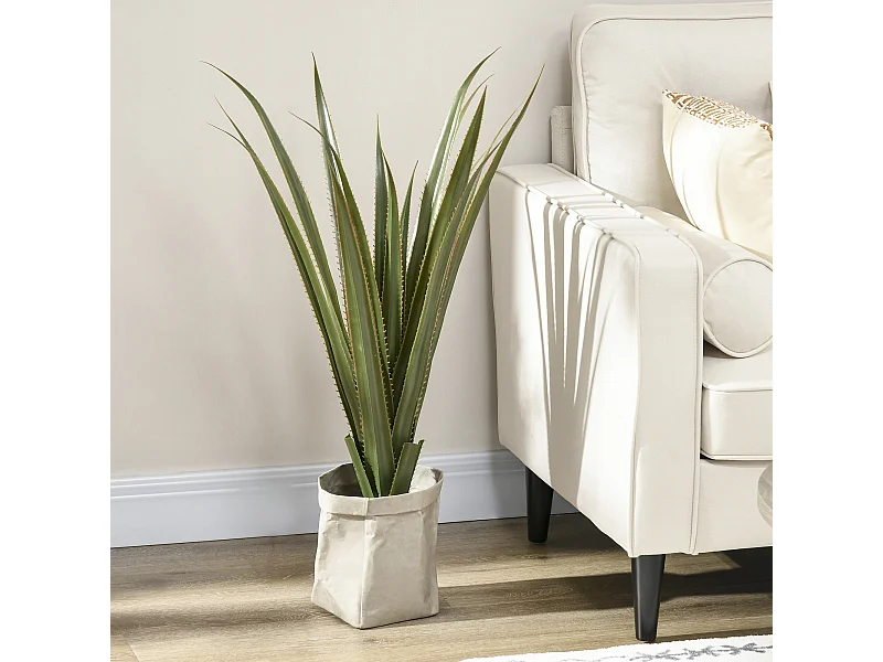 Plante artificielle agave H.90 cm 16 feuilles tronc grand réalisme pot inclus