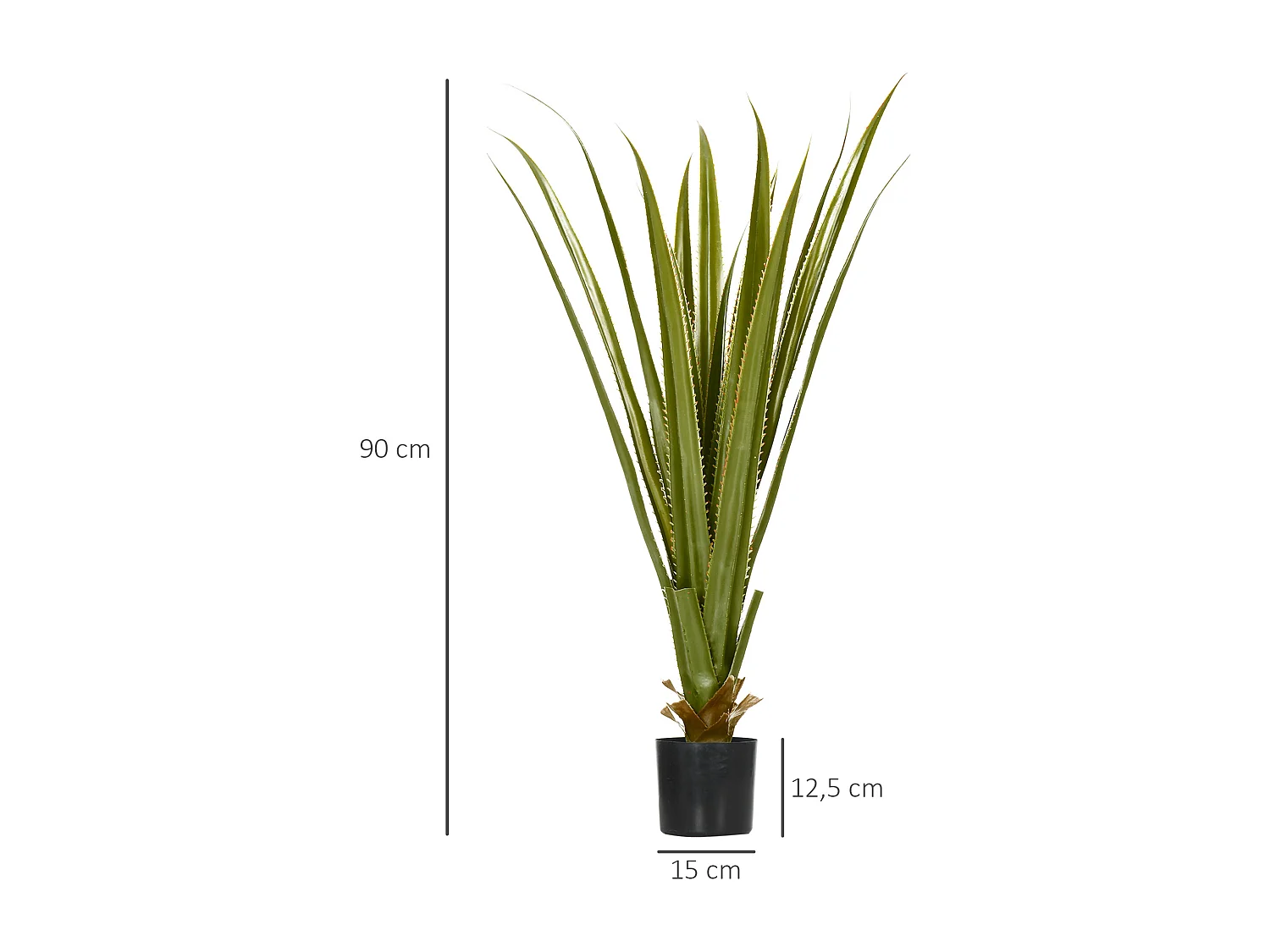 Plante artificielle agave H.90 cm 16 feuilles tronc grand réalisme pot inclus