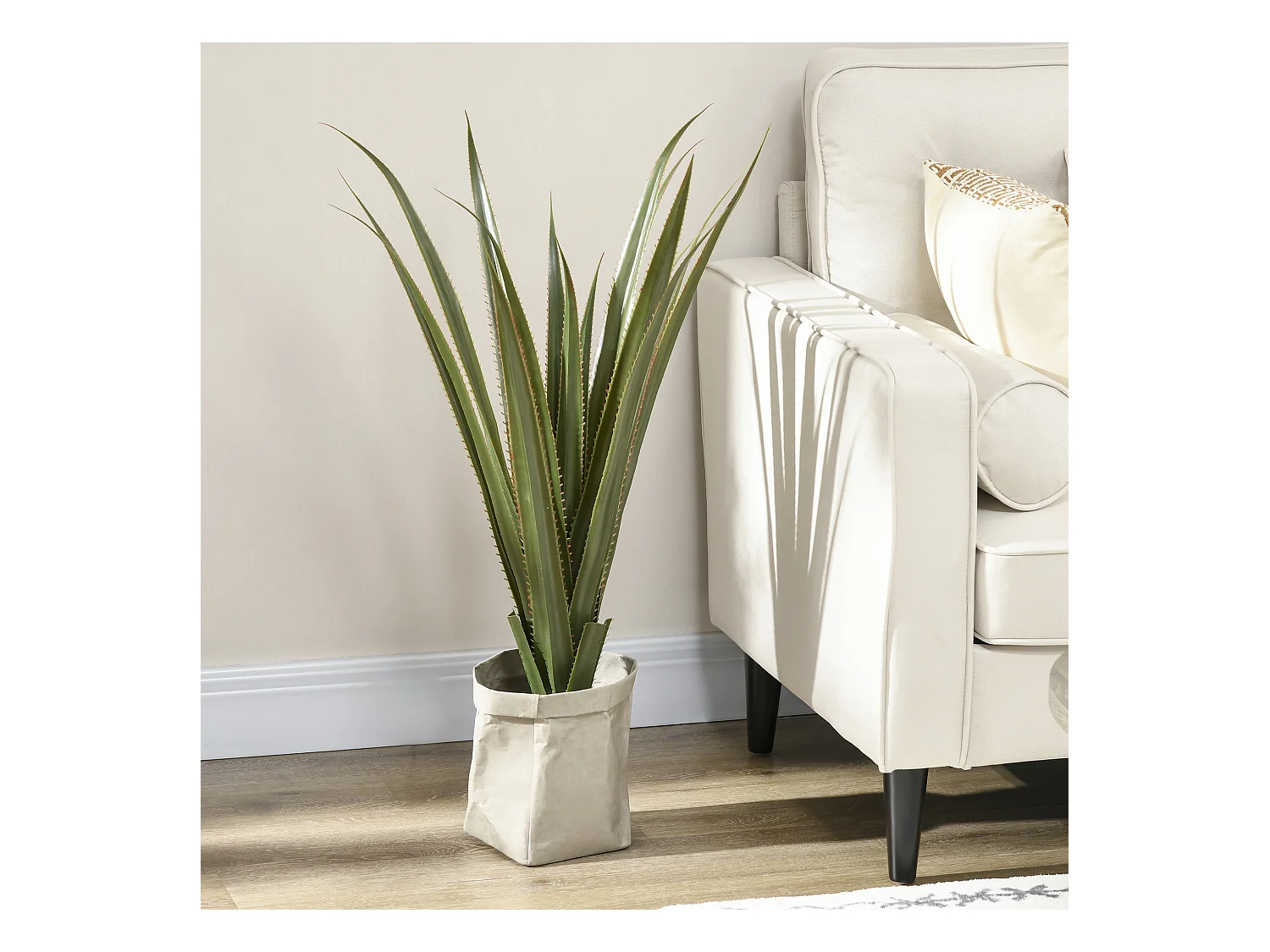 Plante artificielle agave H.90 cm 16 feuilles tronc grand réalisme pot inclus