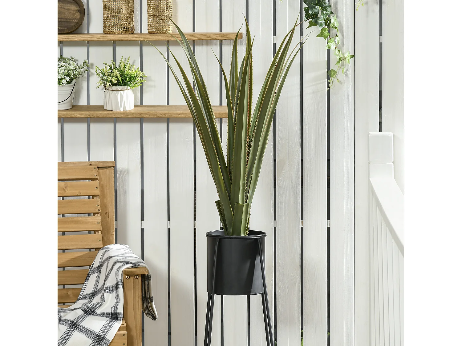 Plante artificielle agave H.90 cm 16 feuilles tronc grand réalisme pot inclus