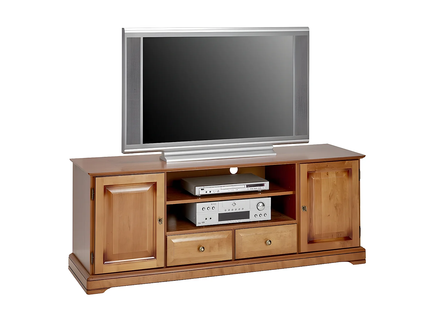 Meuble TV BAR 60 Pouces Merisier 2 Portes 2 Tiroirs L 158.8 H 60.3 P 46 cm