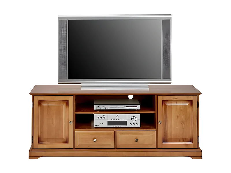 Meuble TV BAR 60 Pouces Merisier 2 Portes 2 Tiroirs L 158.8 H 60.3 P 46 cm