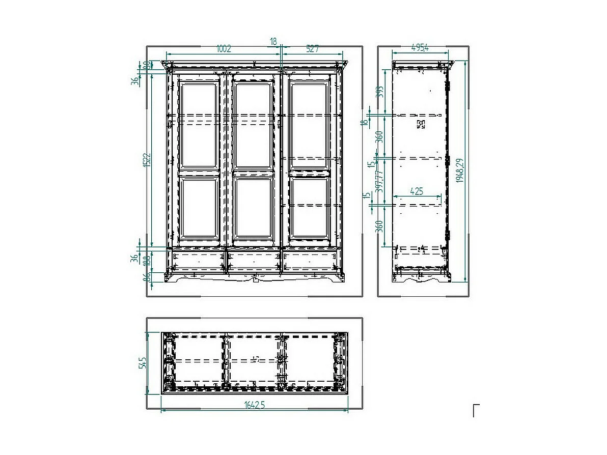 Armoire Penderie Pin Miel 3 Portes 3 Tiroirs 6 Niches L 164.3 H 194.8 P 54.5 cm