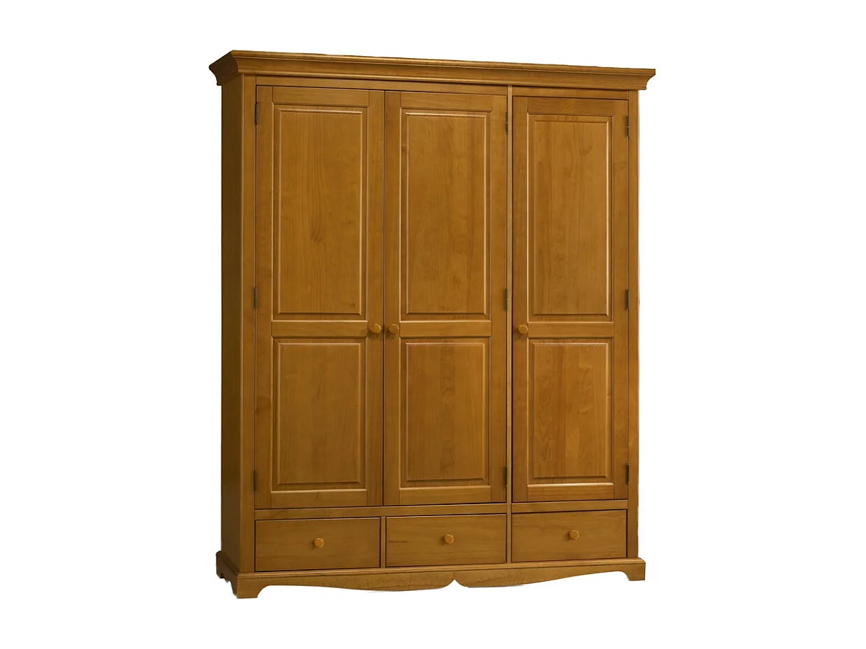 Armoire Penderie Pin Miel 3 Portes 3 Tiroirs 6 Niches L 164.3 H 194.8 P 54.5 cm