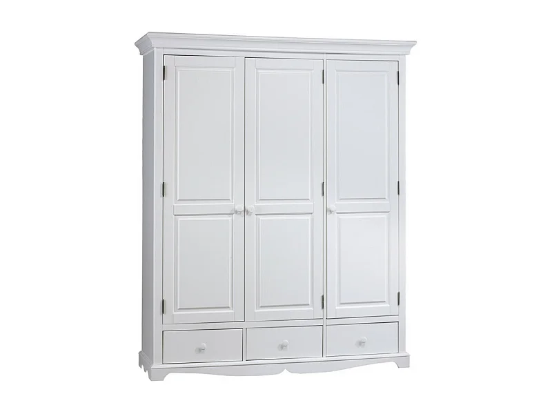 Armoire Penderie Blanche Style Anglais 3 Portes 3 Tiroirs 164,3 x 194,8 x 54,5 cm