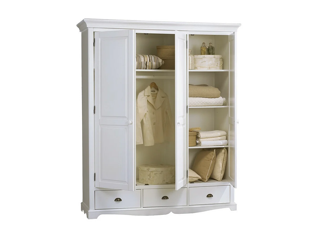 Armoire Penderie Blanche Style Anglais 3 Portes 3 Tiroirs 164,3 x 194,8 x 54,5 cm