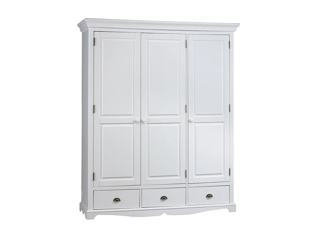 Armoire Penderie Blanche Style Anglais 3 Portes 3 Tiroirs 164,3 x 194,8 x 54,5 cm