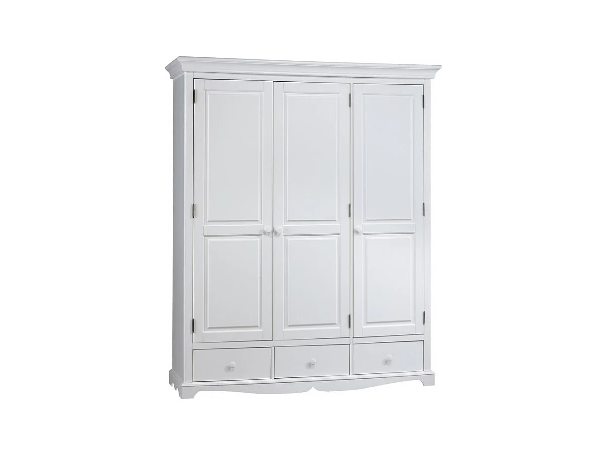 Armoire Penderie Blanche Style Anglais 3 Portes 3 Tiroirs 164,3 x 194,8 x 54,5 cm