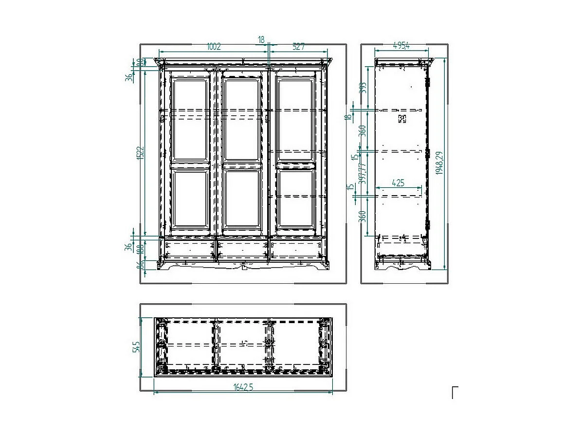 Armoire Penderie Blanche Style Anglais 3 Portes 3 Tiroirs 164,3 x 194,8 x 54,5 cm