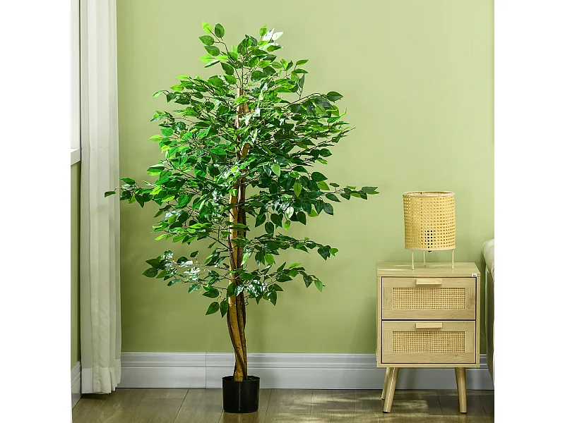Arbre artificiel plante artificiel ficus hauteur 1,5 m tronc branches liane lichen feuilles grand réalisme pot inclus
