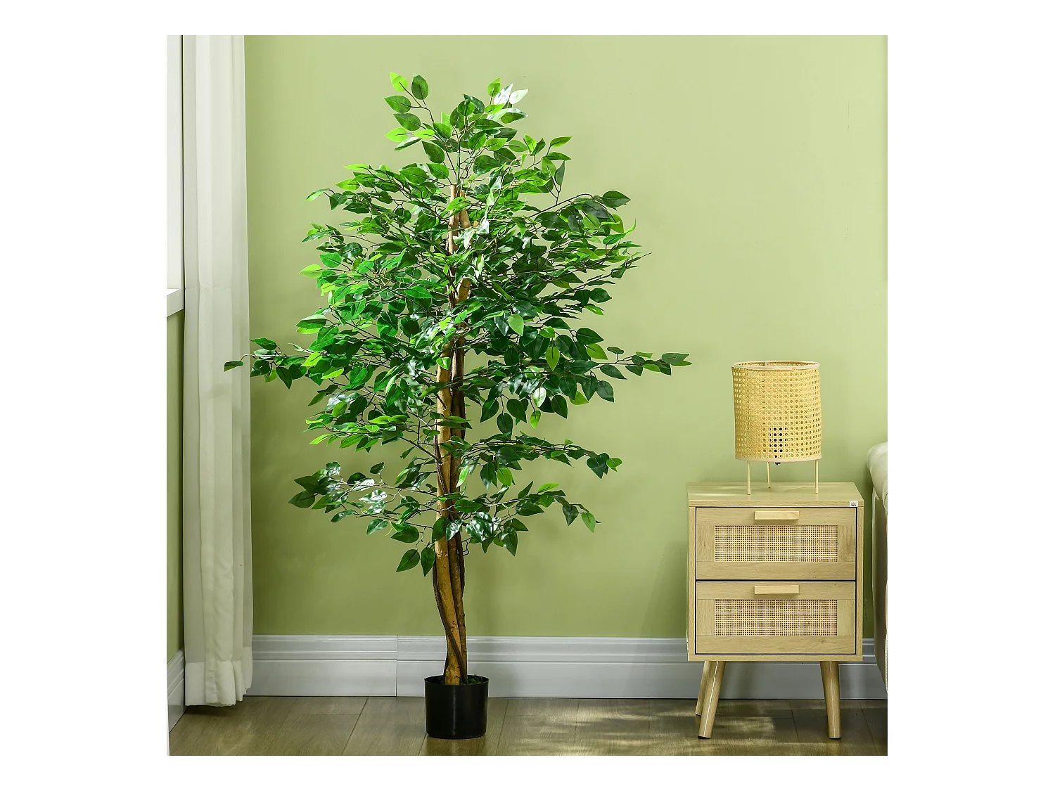 Arbre artificiel plante artificiel ficus hauteur 1,5 m tronc branches liane lichen feuilles grand réalisme pot inclus