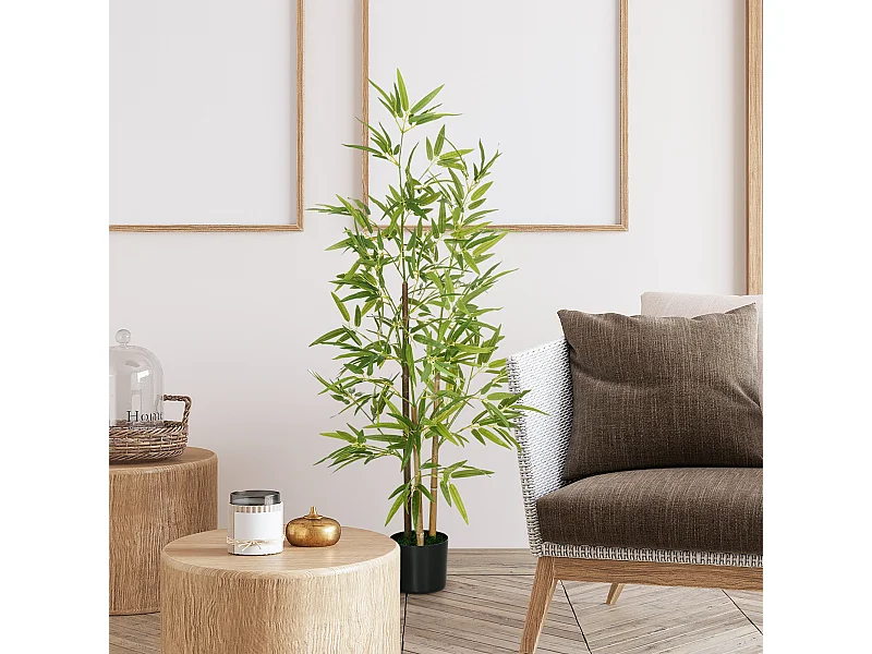 Bambou artificiel 1,20H m - plante artificielle - 498 feuilles réalistes, vrais troncs - pot inclus