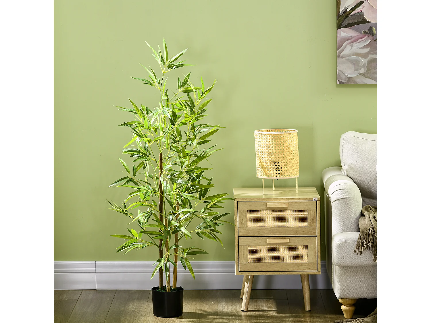 Bambou artificiel 1,20H m - plante artificielle - 498 feuilles réalistes, vrais troncs - pot inclus