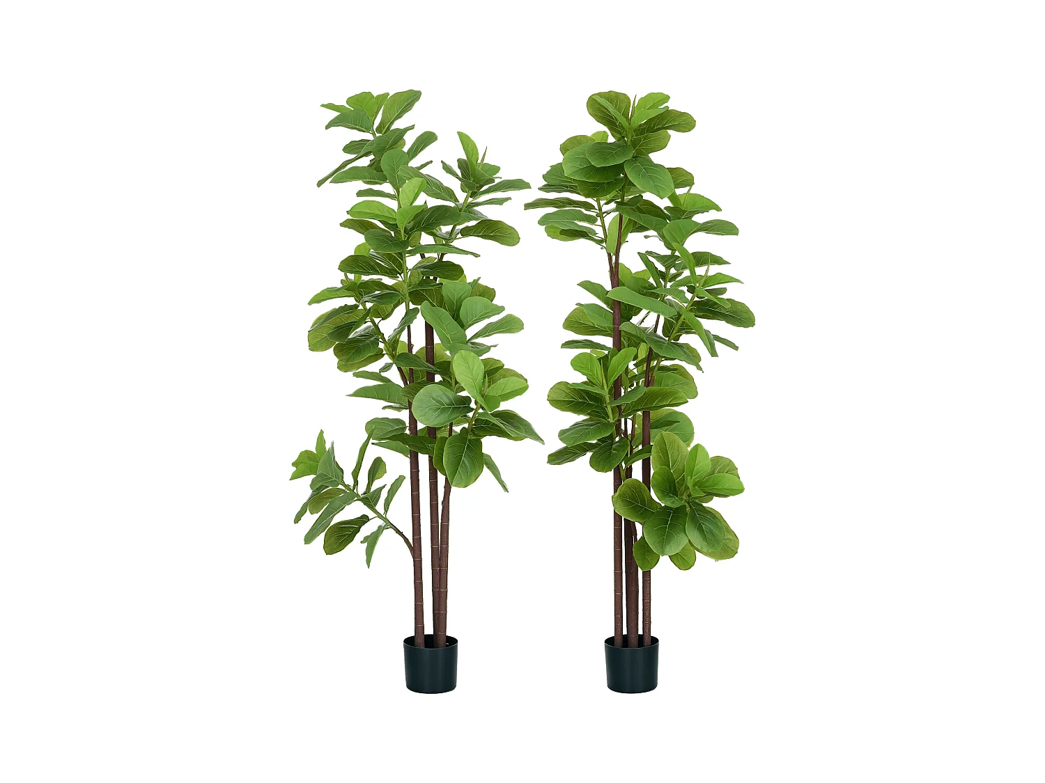 Ficus Lutea artificiels 1,80H m - lot de 2 ficus artificiels - 120 feuilles réalistes par pied - pot inclus noir vert