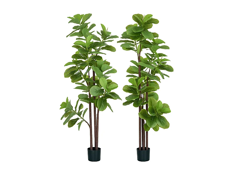 Ficus Lutea artificiels 1,80H m - lot de 2 ficus artificiels - 120 feuilles réalistes par pied - pot inclus noir vert