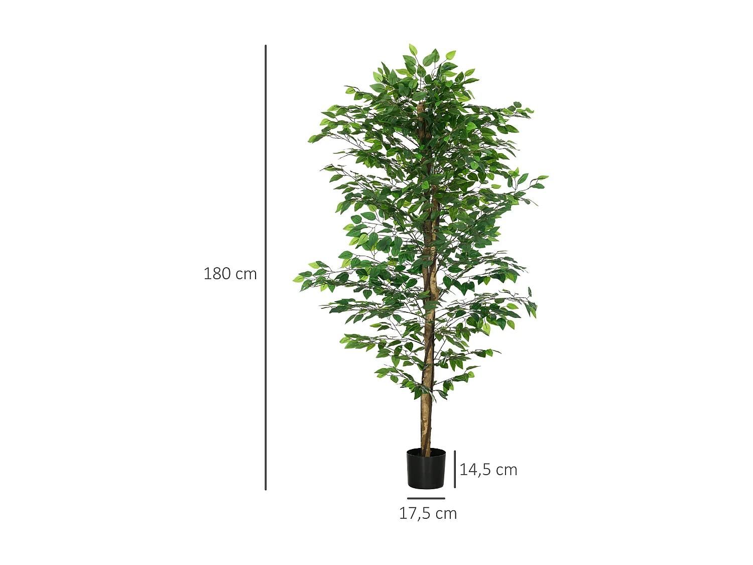 Arbre artificiel plante artificiel ficus hauteur 1,8 m tronc branches liane lichen feuilles grand réalisme pot inclus