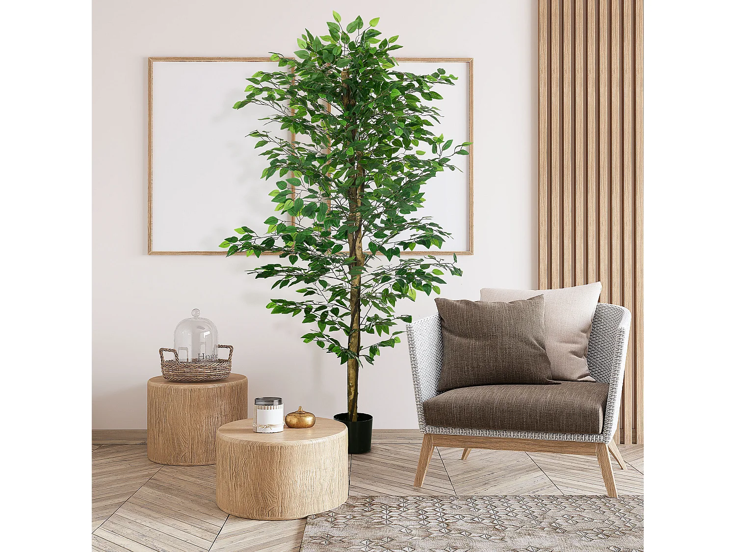 Arbre artificiel plante artificiel ficus hauteur 1,8 m tronc branches liane lichen feuilles grand réalisme pot inclus