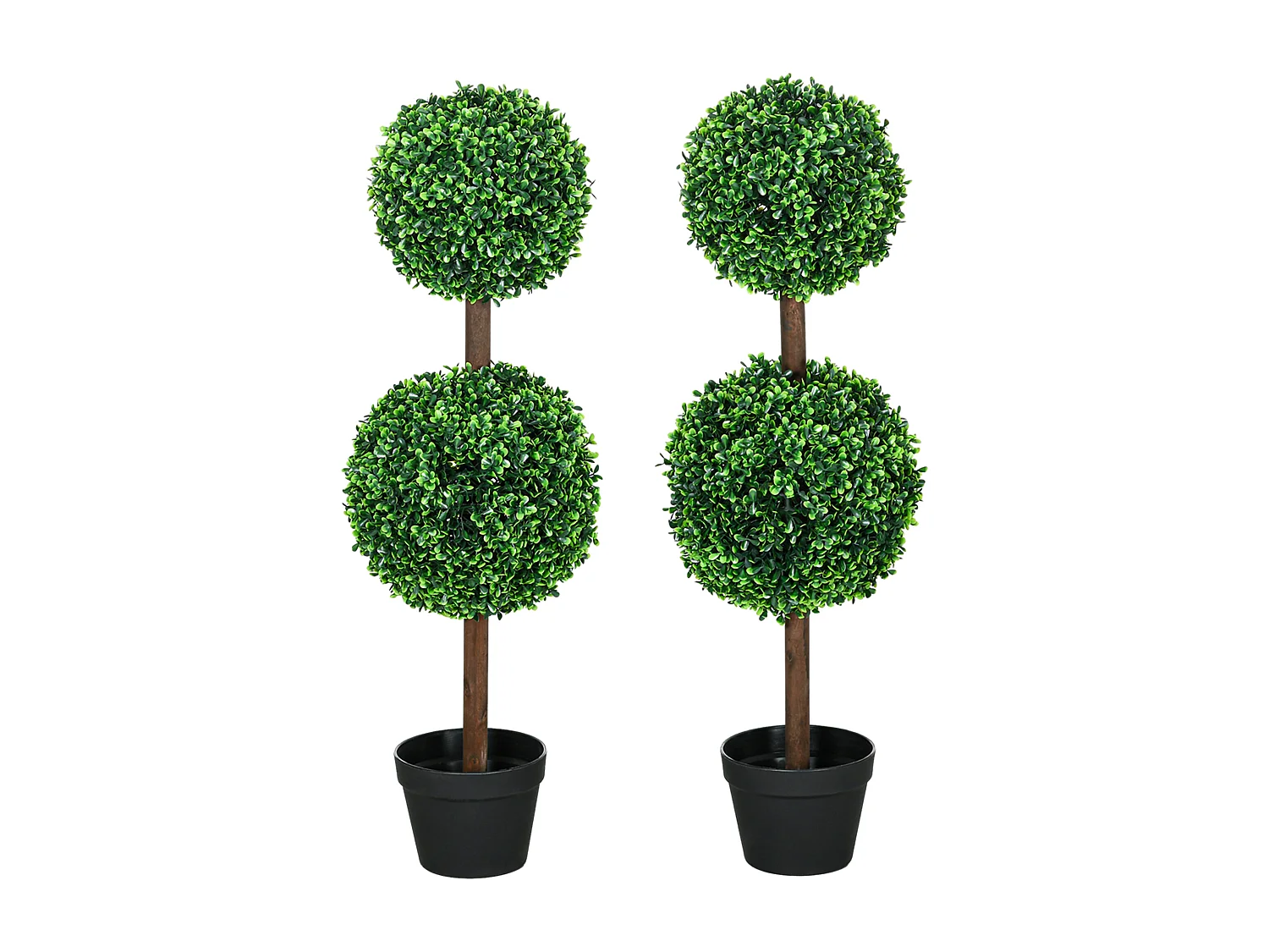 Lot de 2 buis artificiel double boules - cailloux et pot inclus - H.90 cm PE vert