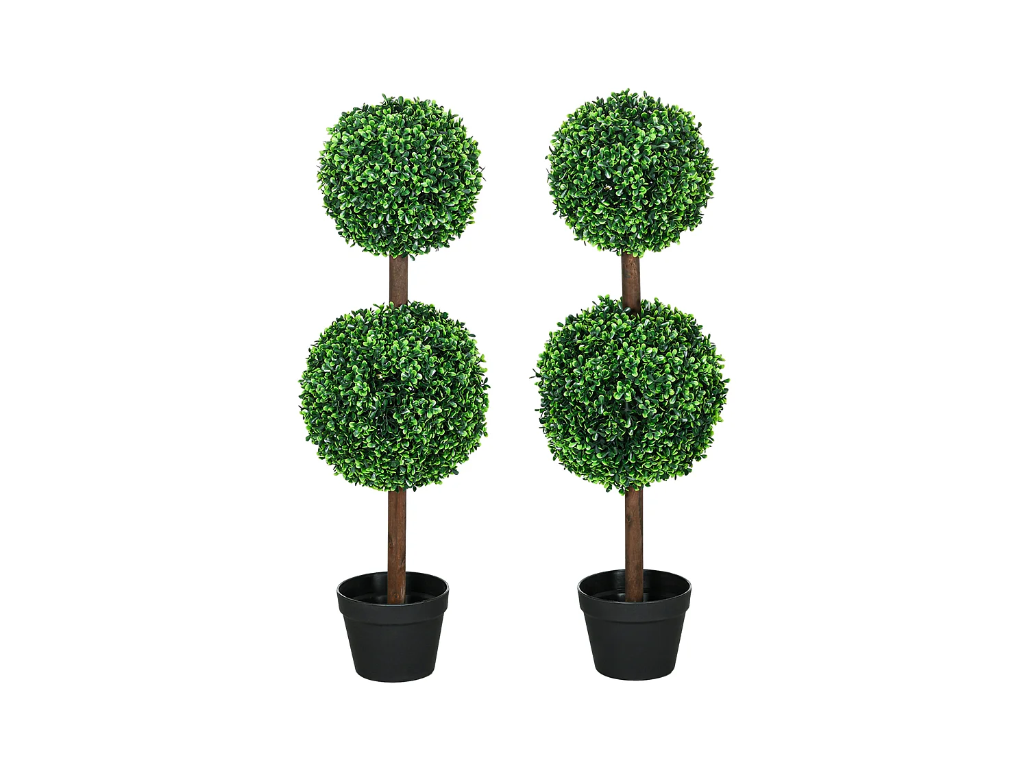 Lot de 2 buis artificiel double boules - cailloux et pot inclus - H.90 cm PE vert