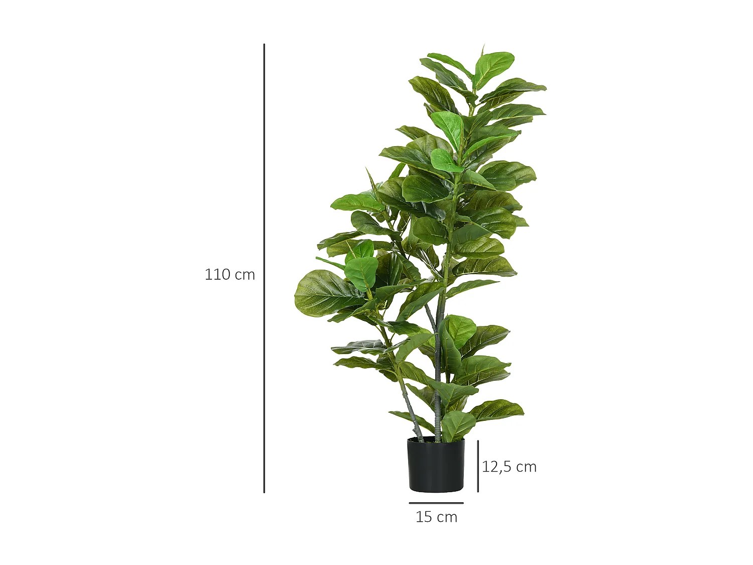 Ficus Lutea artificiels 1,10H m - lot de 2 ficus artificiels - 90 feuilles réalistes par pied - pot inclus noir vert