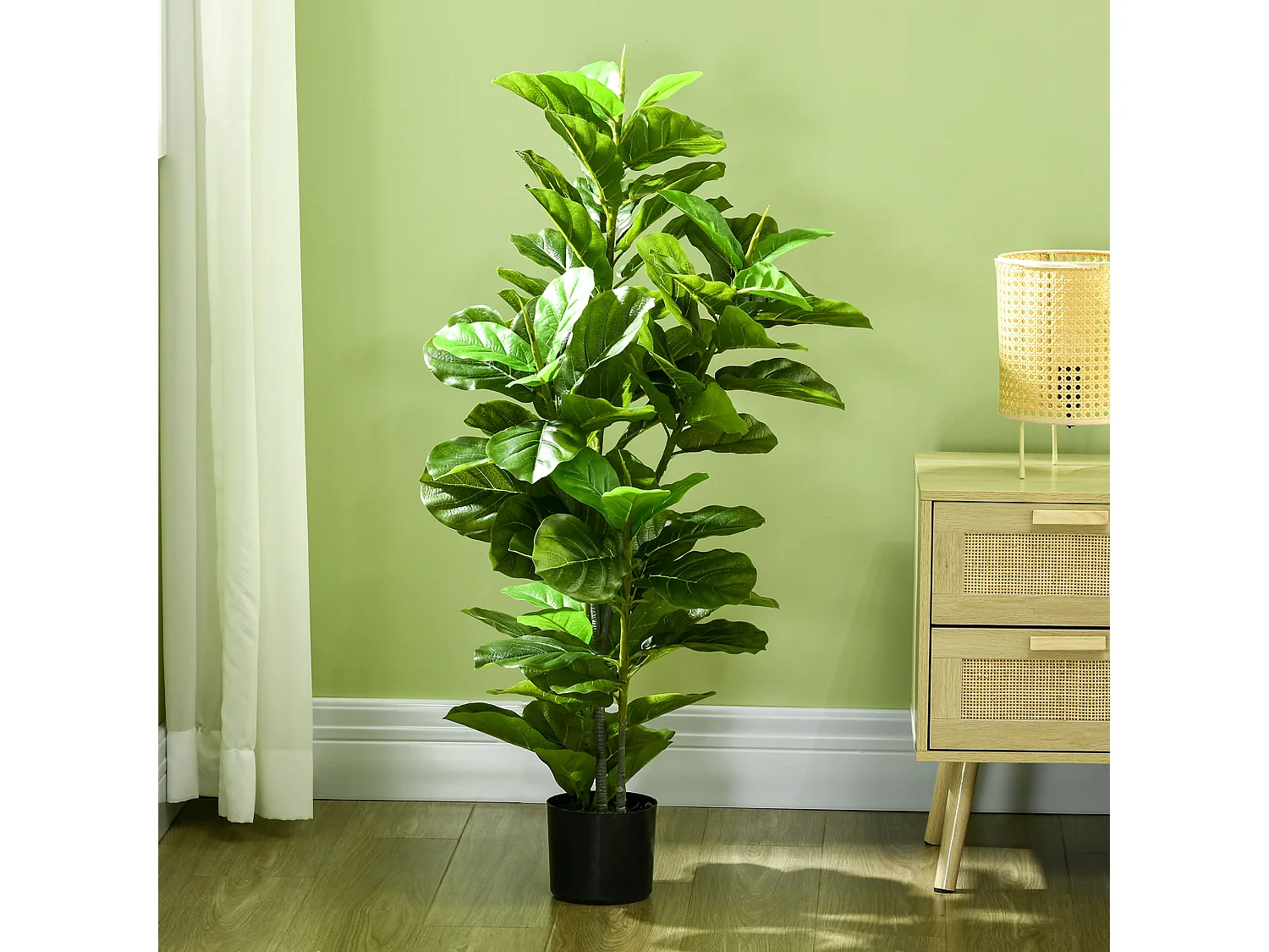 Ficus Lutea artificiels 1,10H m - lot de 2 ficus artificiels - 90 feuilles réalistes par pied - pot inclus noir vert