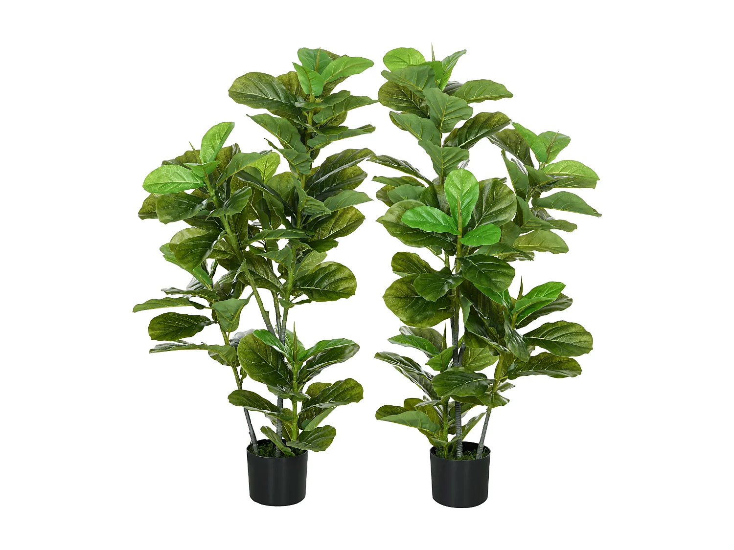 Ficus Lutea artificiels 1,10H m - lot de 2 ficus artificiels - 90 feuilles réalistes par pied - pot inclus noir vert