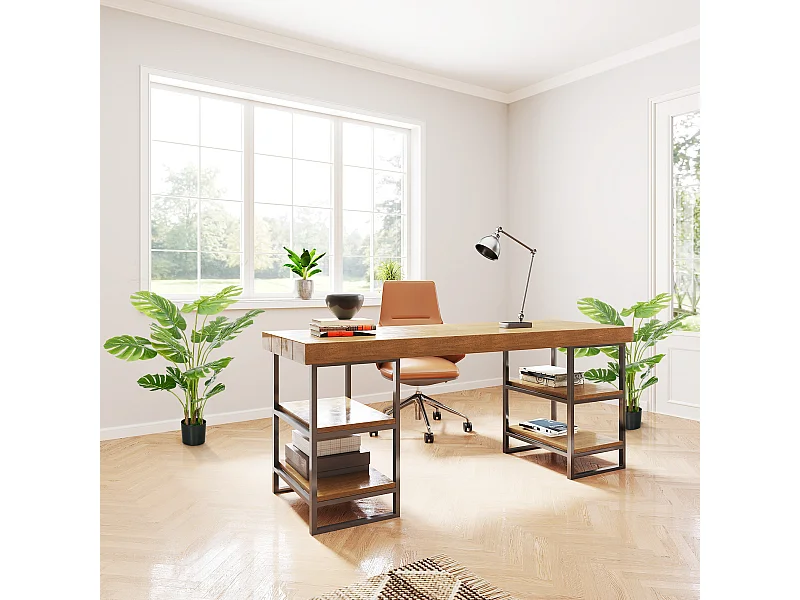 Lot de 2 plantes artificielles Monstera H. 120 cm tronc branches lichen feuilles de tortue grand réalisme pots inclus