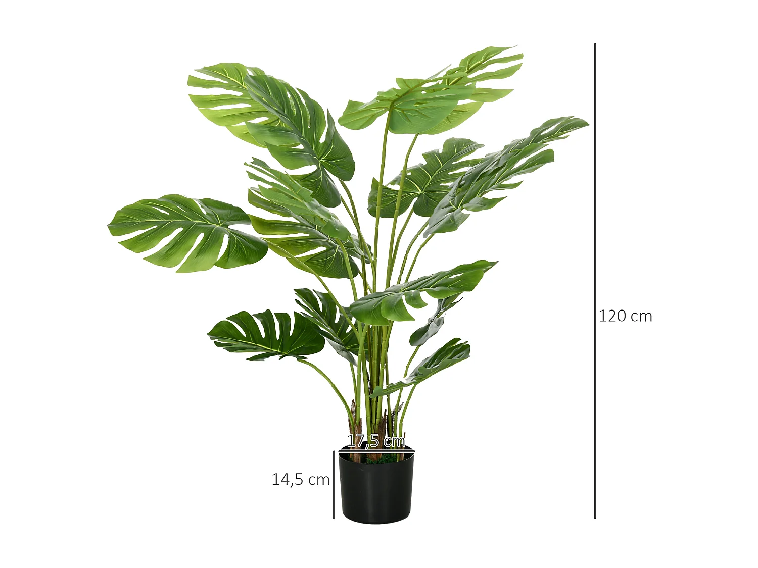 Lot de 2 plantes artificielles Monstera H. 120 cm tronc branches lichen feuilles de tortue grand réalisme pots inclus