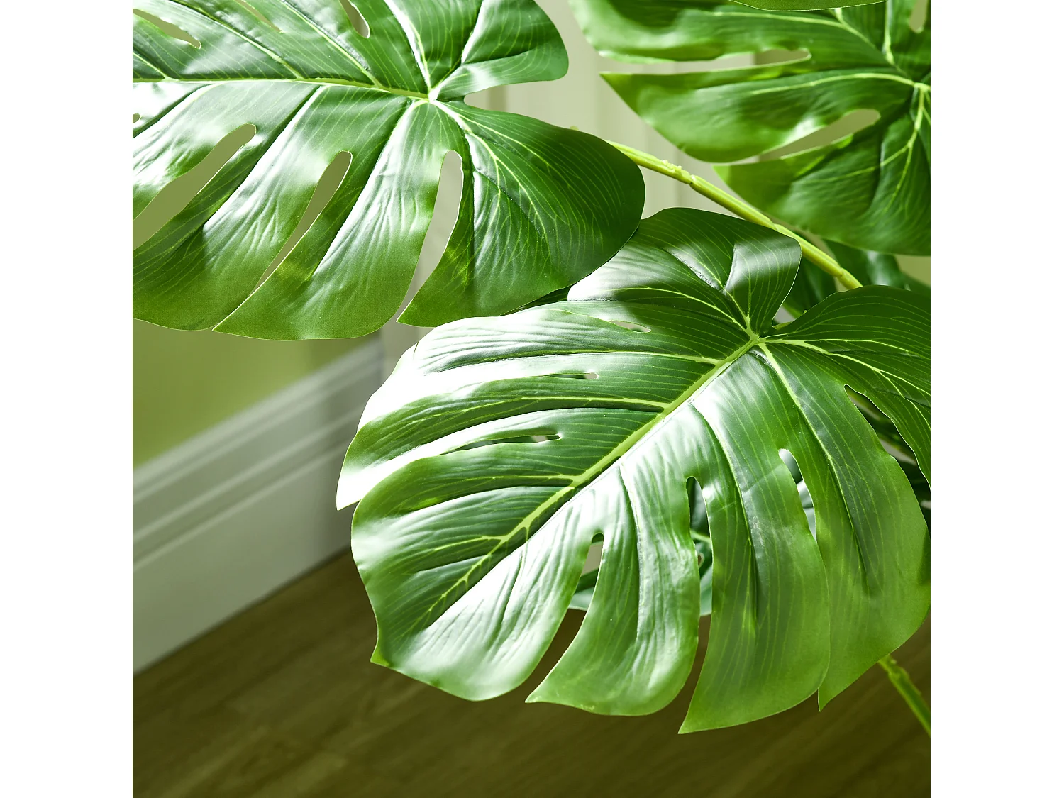 Lot de 2 plantes artificielles Monstera H. 120 cm tronc branches lichen feuilles de tortue grand réalisme pots inclus