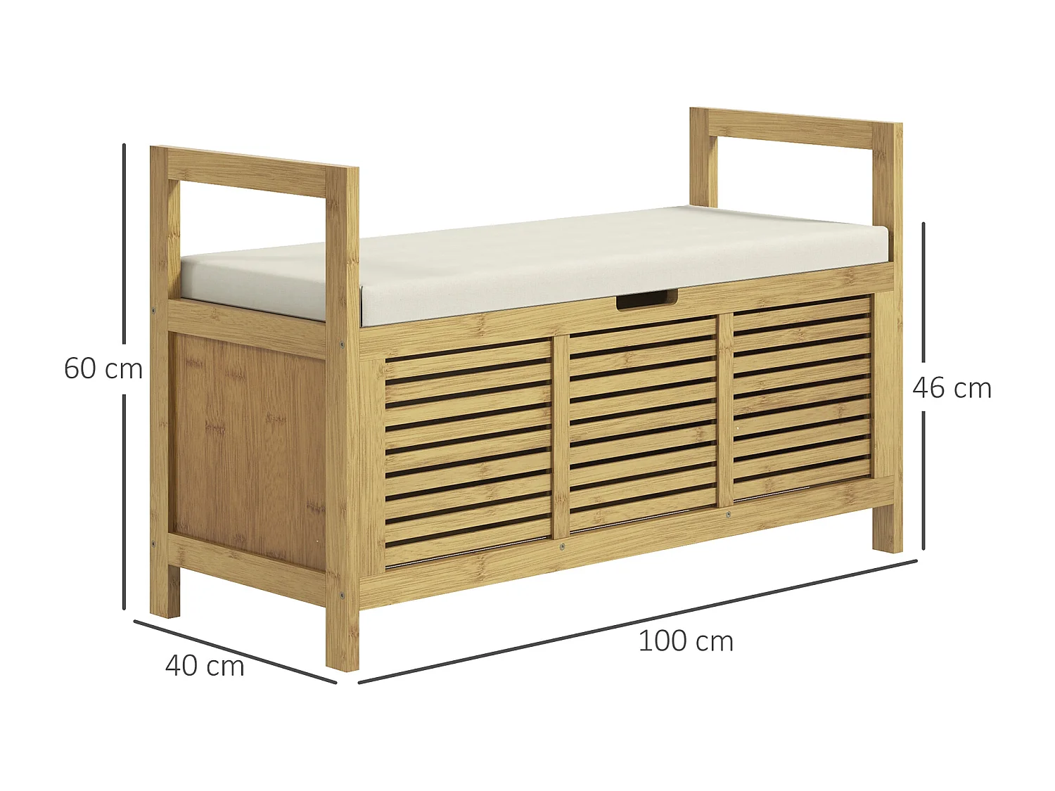 Banc à chaussures coffre de rangement 2 en 1 avec coussin bambou