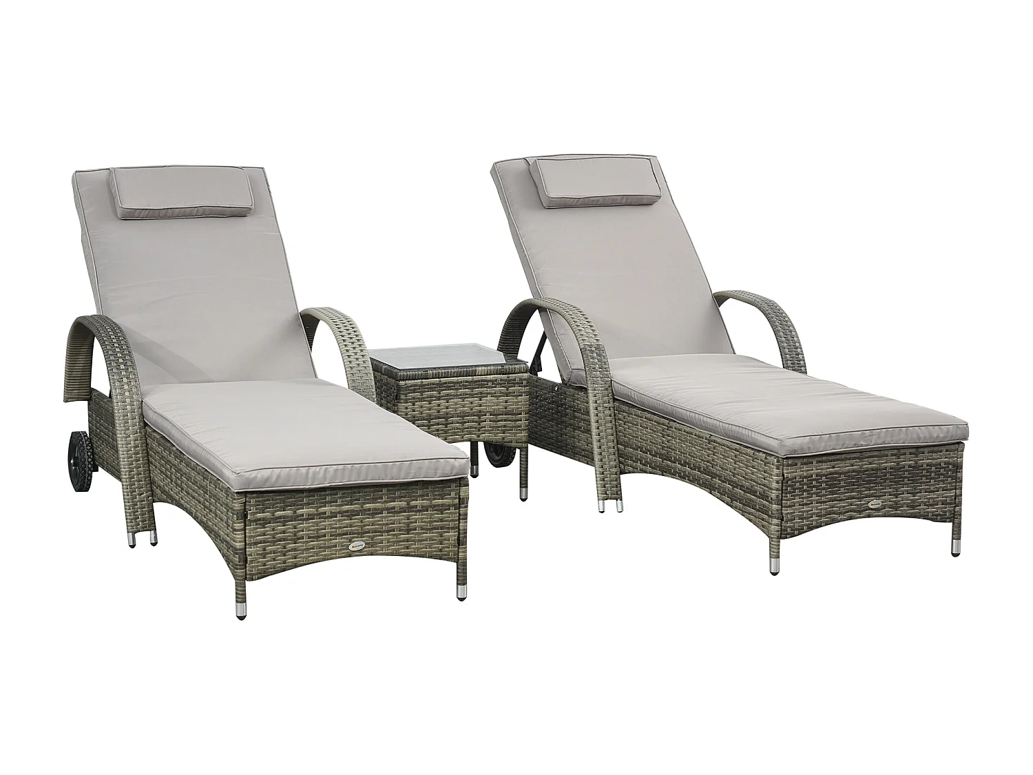 Lot de 2 tranat bain de oleil grand confort : matela, têtière, inclinaion réglable multipotion, accoudoir, roulette + table bae verre trempé réine treée grie