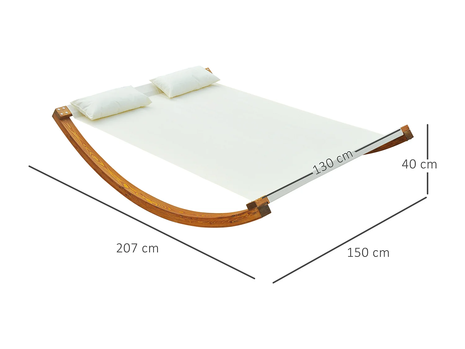 Bain de soleil transat design à bascule 2 places 2 coussins inclus bois mélèze pré-huilé coton blanc