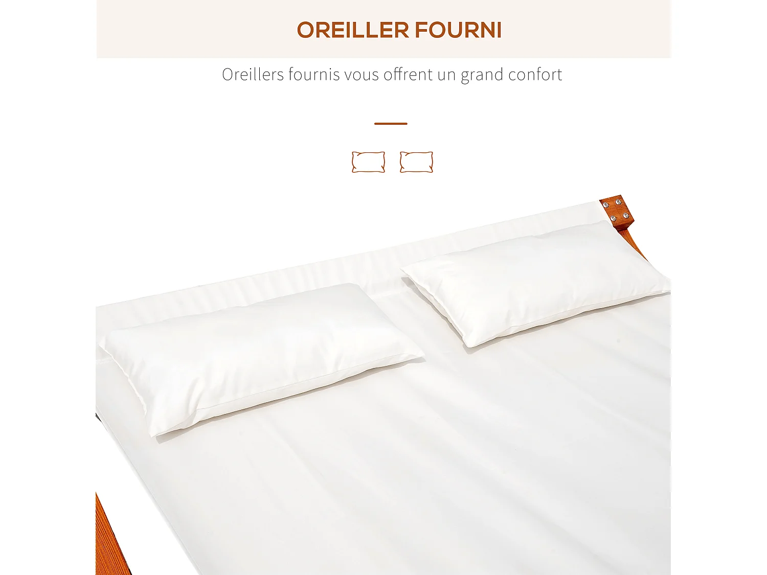 Bain de soleil transat design à bascule 2 places 2 coussins inclus bois mélèze pré-huilé coton blanc