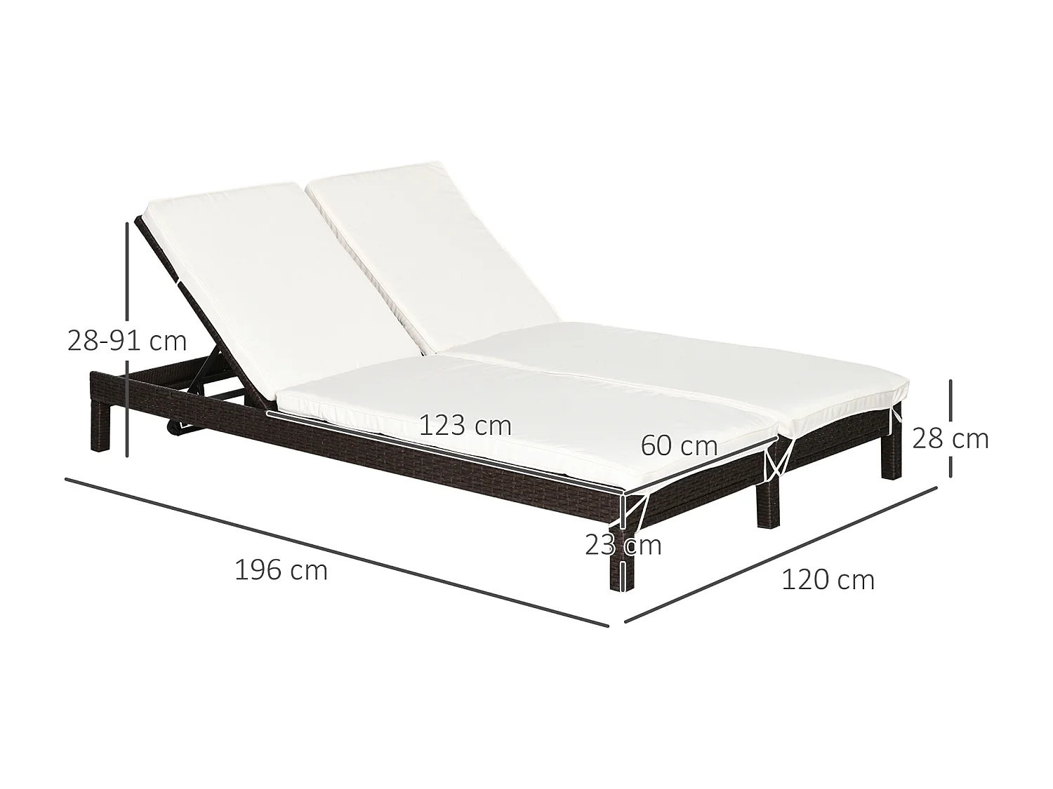 Bain de soleil transat 2 places - grand confort - dossier inclinable multi-positions - matelas fournis - résine tressée chocolat