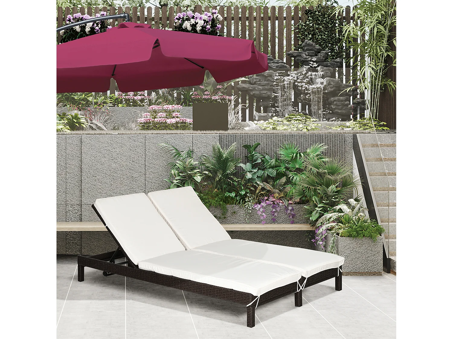 Bain de soleil transat 2 places - grand confort - dossier inclinable multi-positions - matelas fournis - résine tressée chocolat