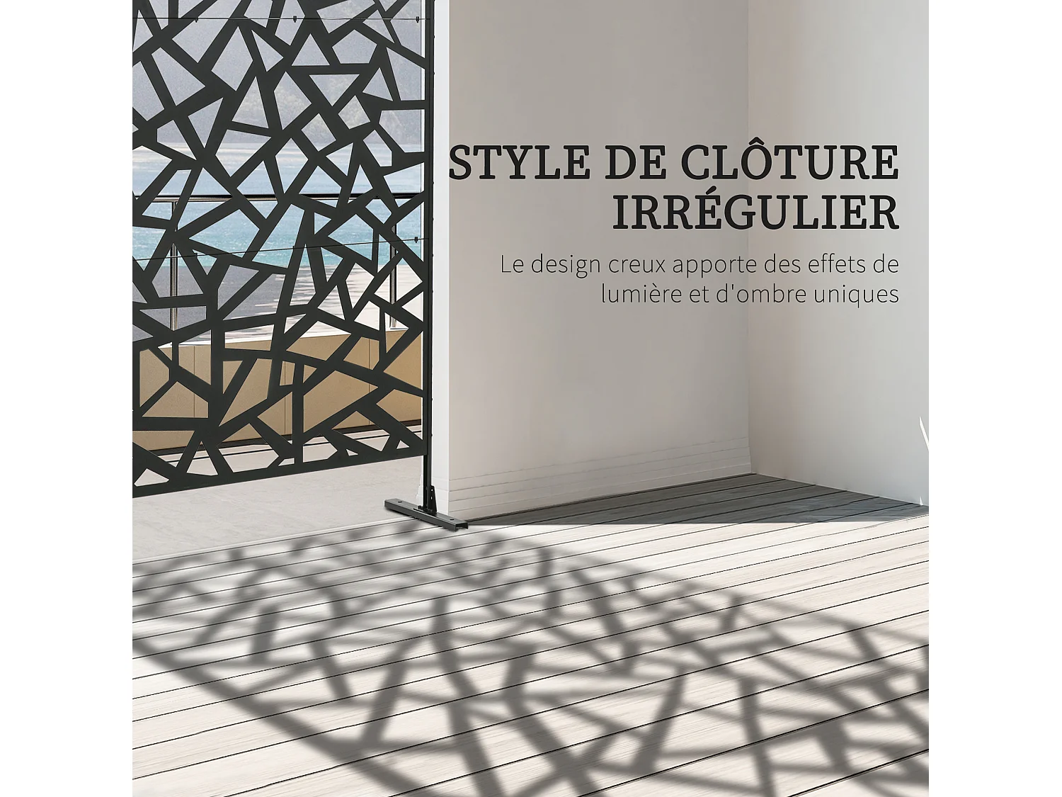 Panneau décoratif extérieur métal - brise vue motif graphique - visserie incluse - dim. 122L x 45l x 198H cm - acier thermolaqué noir