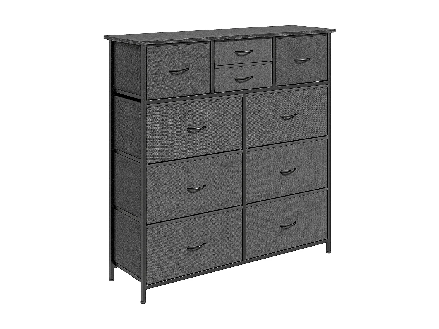 Meuble de rangement commode 10 tiroirs plateau acier MDF non tissé noir
