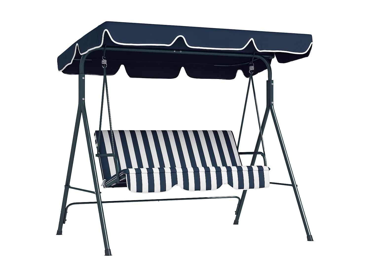 Balancelle de jardin 3 places toit réglable acier polyester bleu blanc rayé