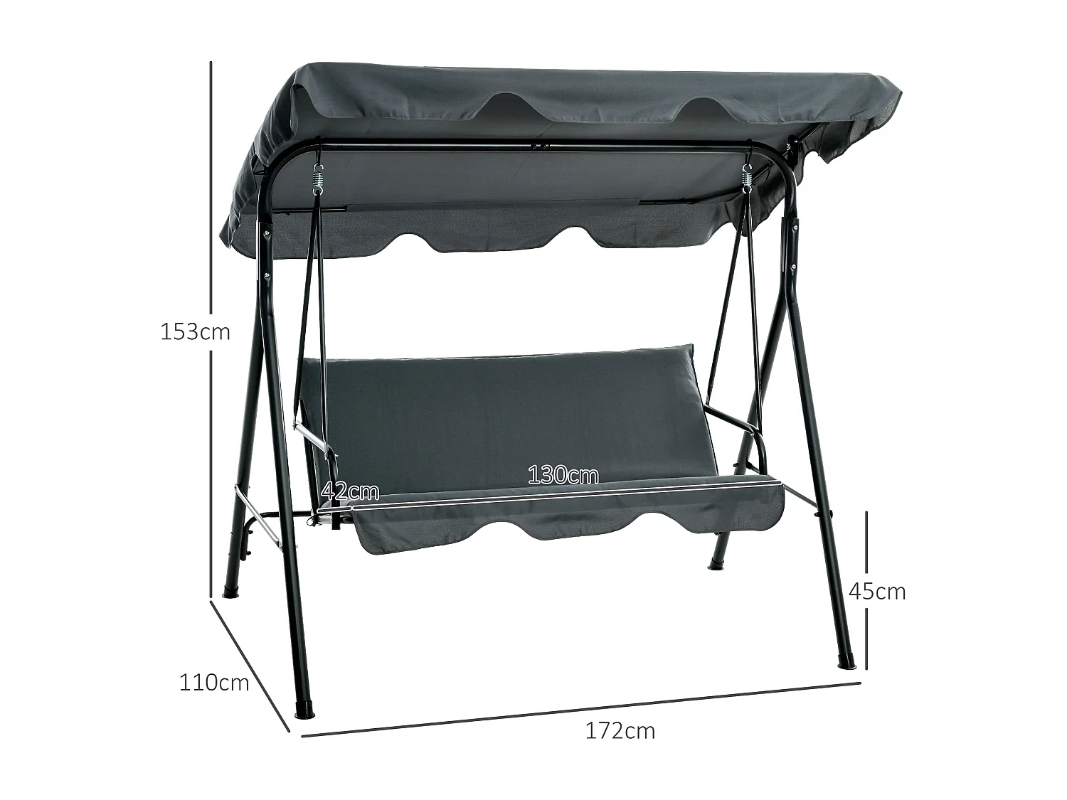 Balancelle de jardin 3 places toit réglable acier polyester gris