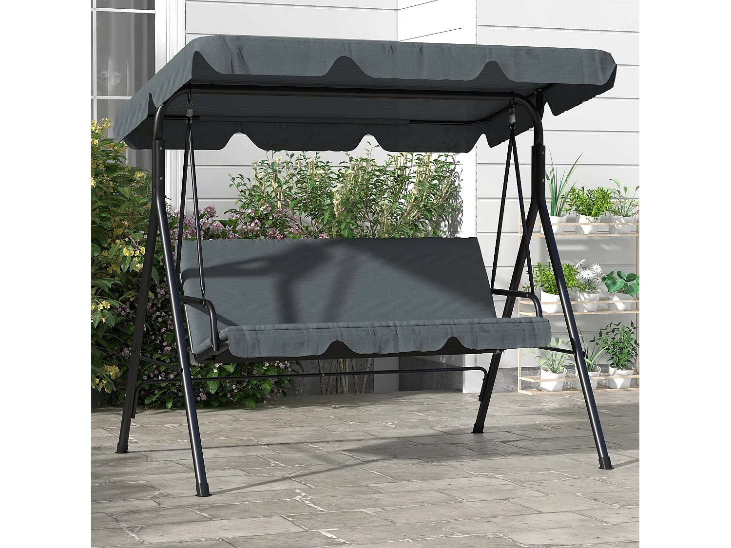 Balancelle de jardin 3 places toit réglable acier polyester gris