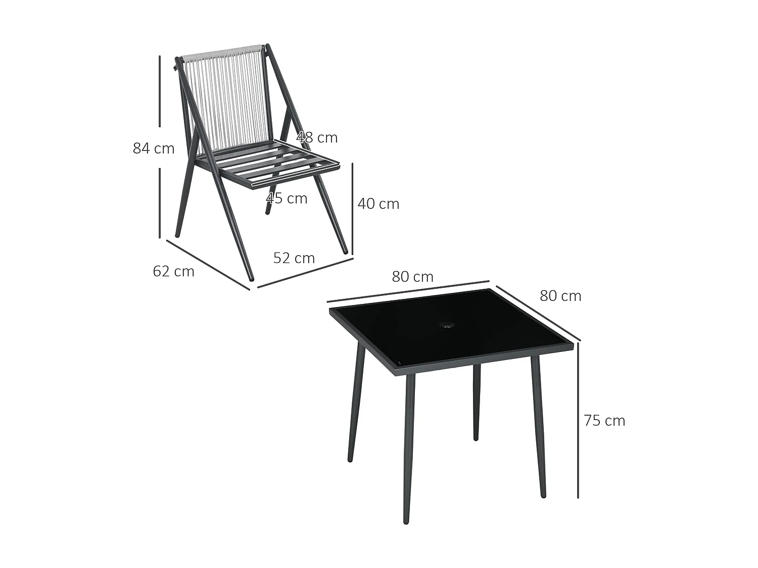 Ensemble salon de jardin design Acapulco 4 places 5 pièces noir alu gris