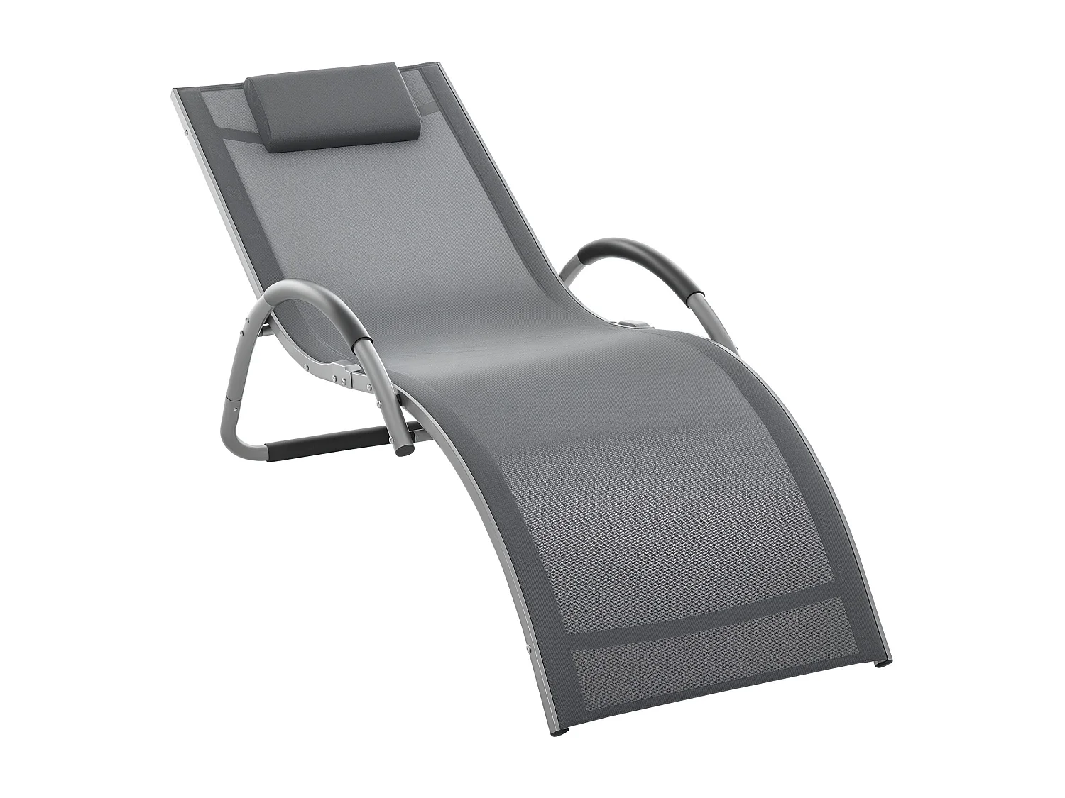 Bain de soleil transat design contemporain avec appui-tête grand confort léger aluminium textilène 160 x 60 x 65 cm gris