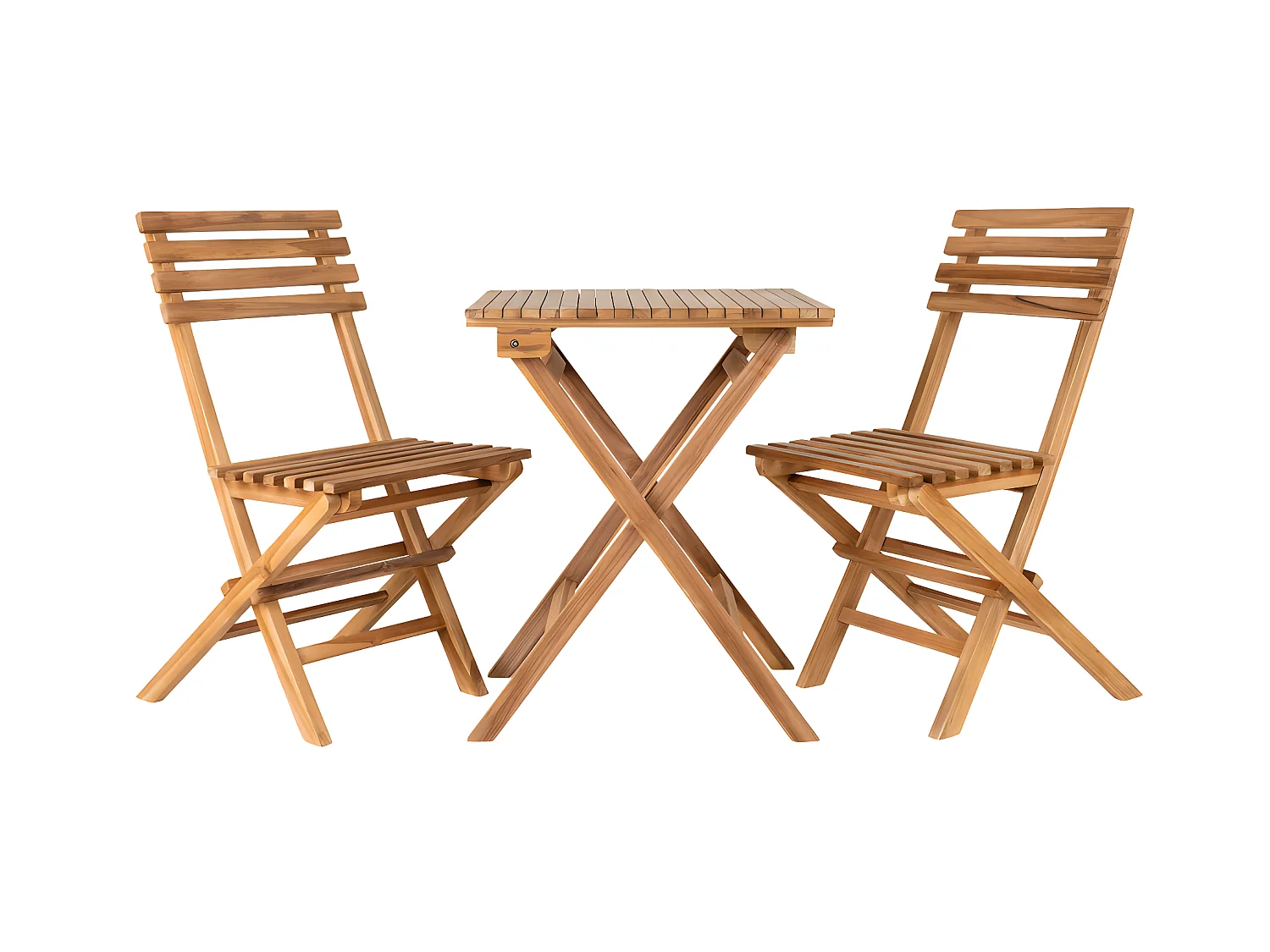 Cuenca - Ensemble de jardin 2 chaises 1 table en bois - Couleur : Naturel