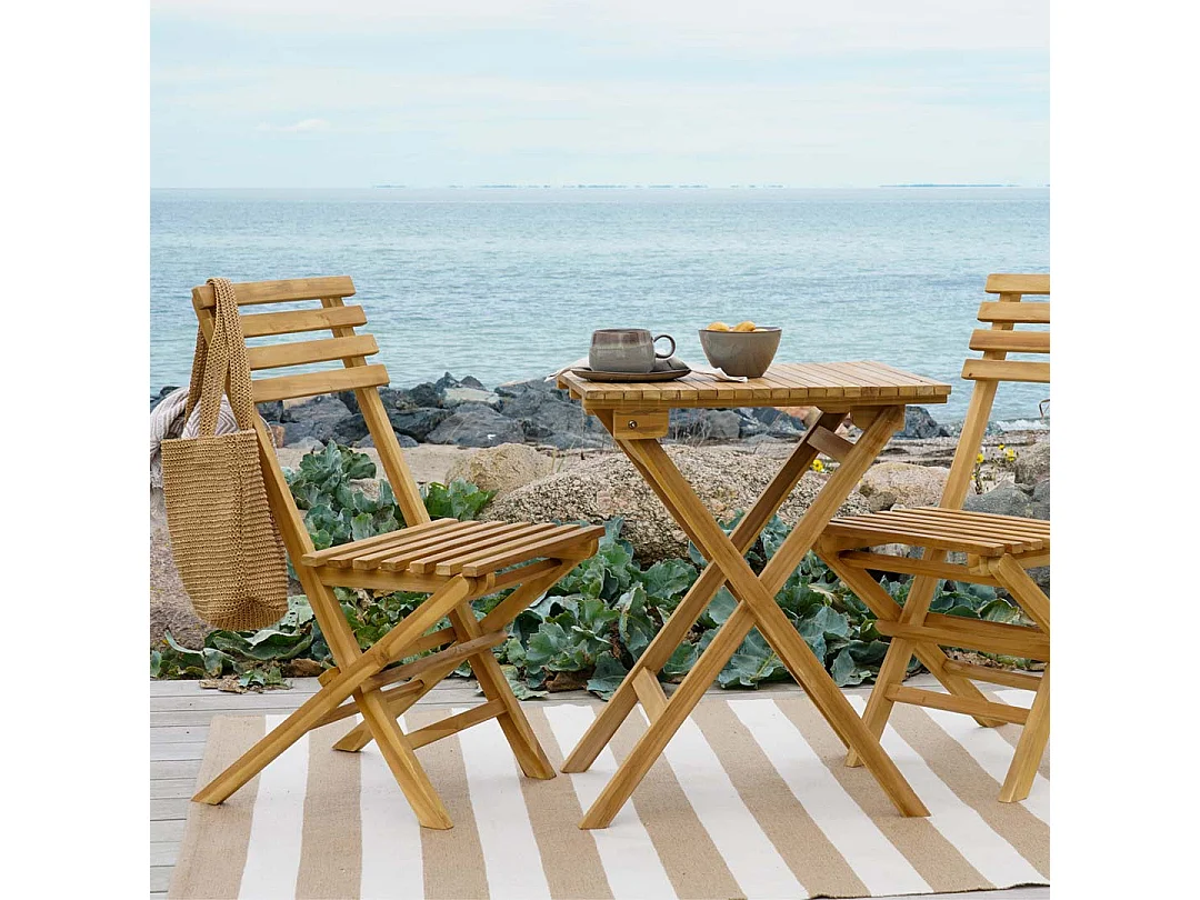 Cuenca café ingesteld set met tafel en 2 stoelen buitenshuis teak.